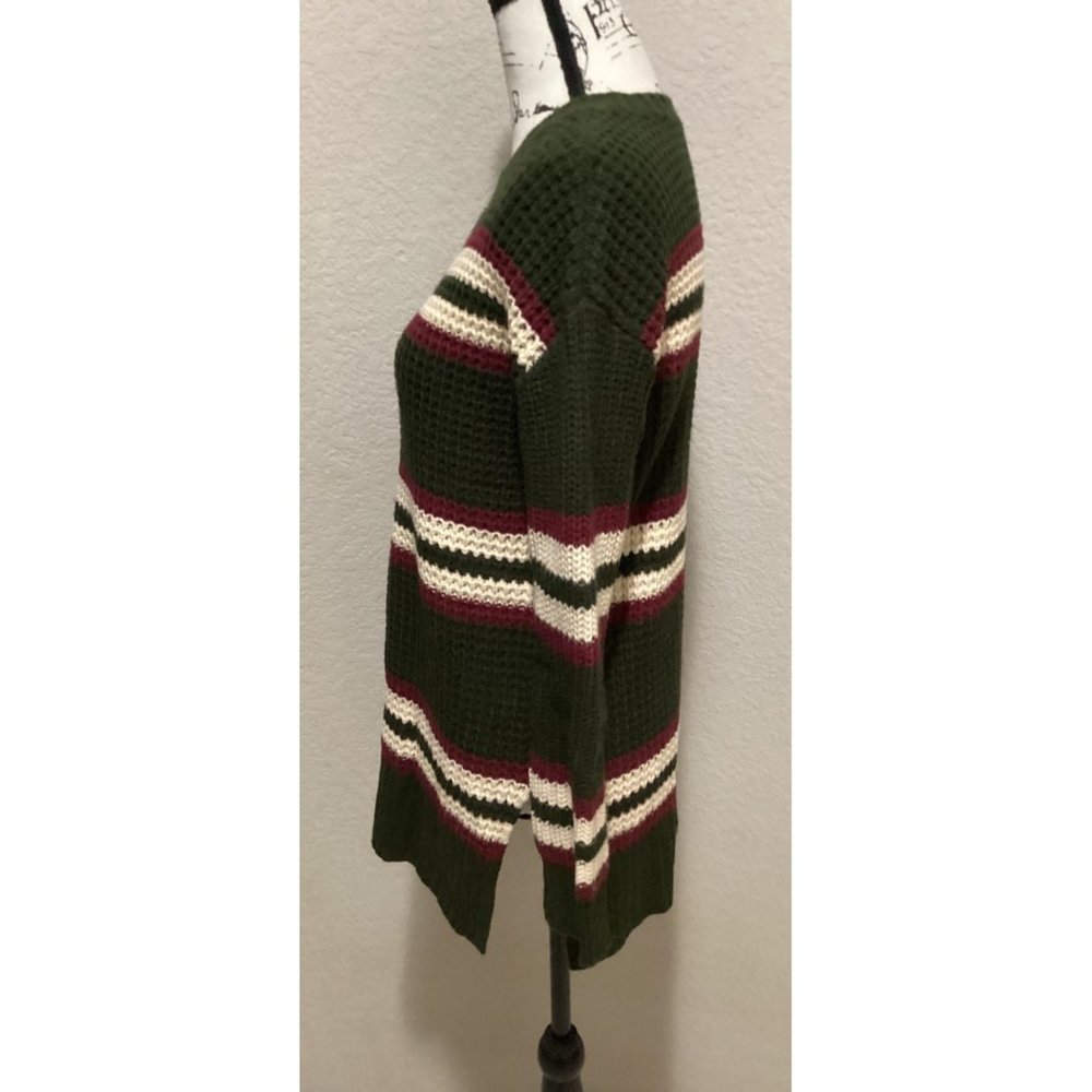 Arizona Striped Green Waffle Knit Pullover Sweater Size S